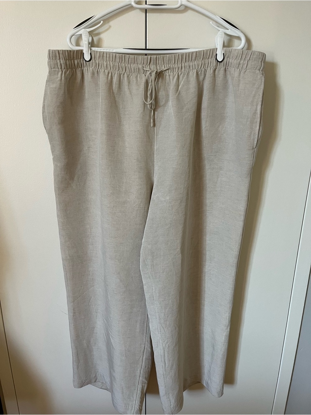 Women's Plus size Lightweight Drawstring Linen Pants - Beige